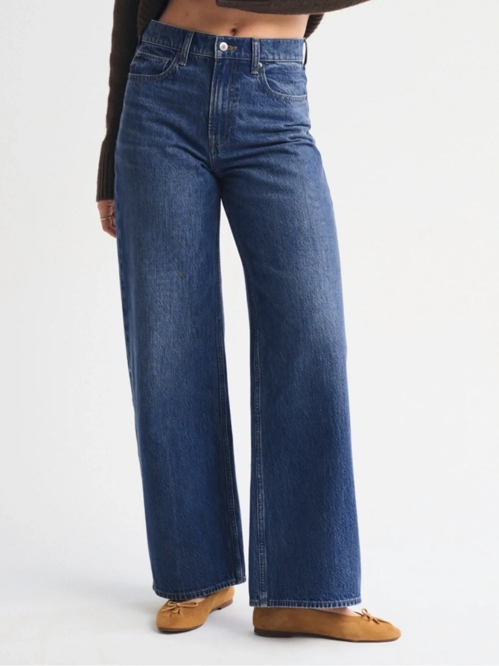 Abercrombie & Fitch Dark Blue High-Rise Wide-Leg Jeans Curve Love 25 S - Picture 2 of 6